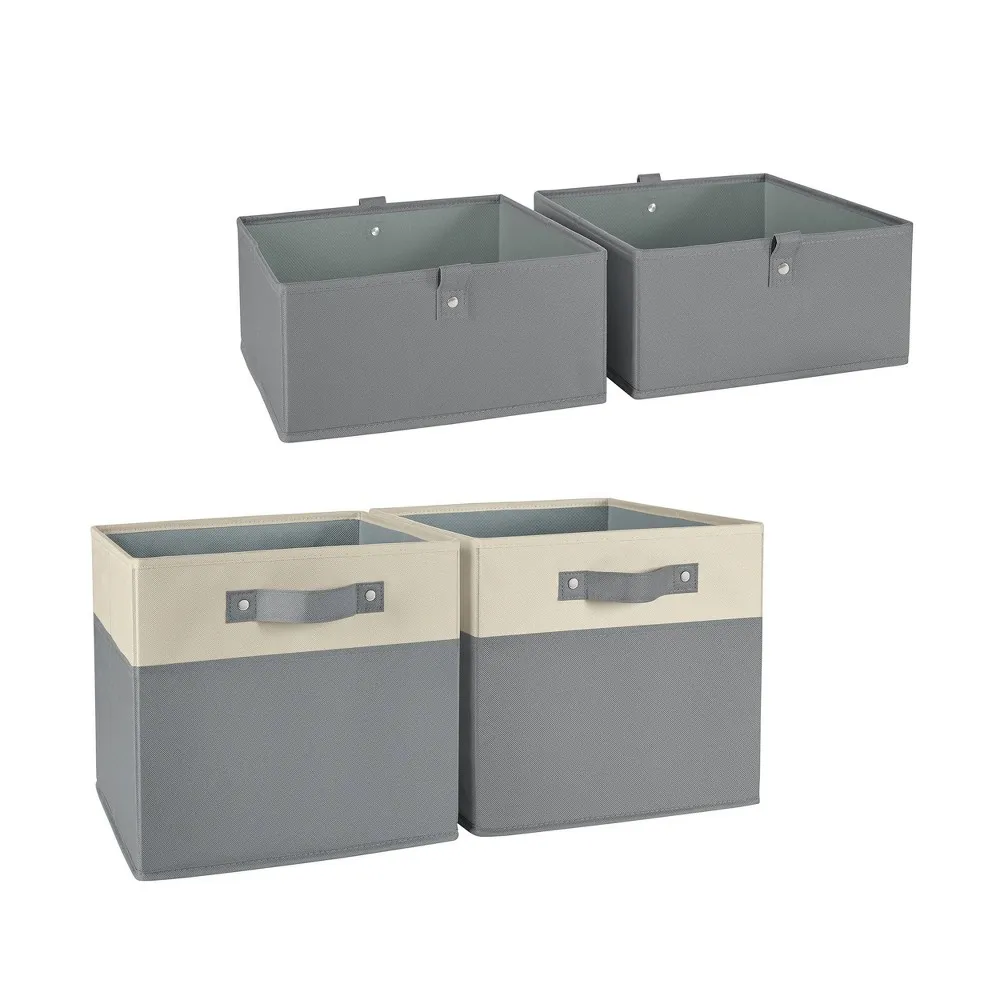 4pc Kids Folding Storage Bin Set Gray - RiverRidge Home