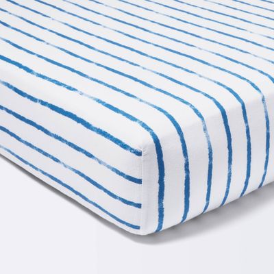 Fitted Crib Sheet Stripe - Navy/White - Cloud Island