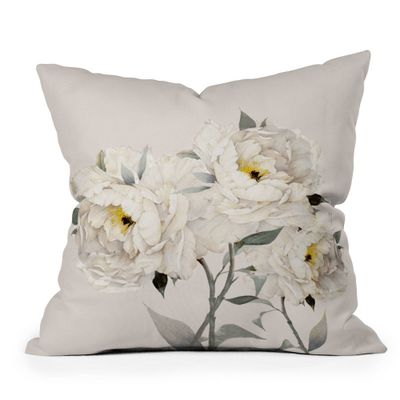 Nadja Peonies Outdoor Throw Pillow White