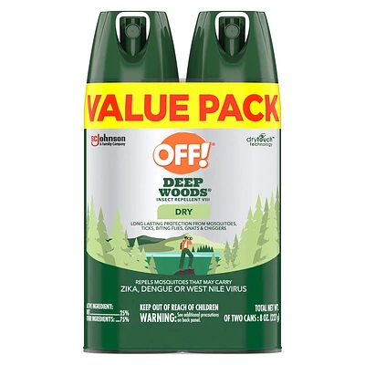 OFF! 2pk Deep Woods Dry Personal Bug Spray - 4oz: Aerosol Repellent, 25% DEET, Zika & West Nile Protection