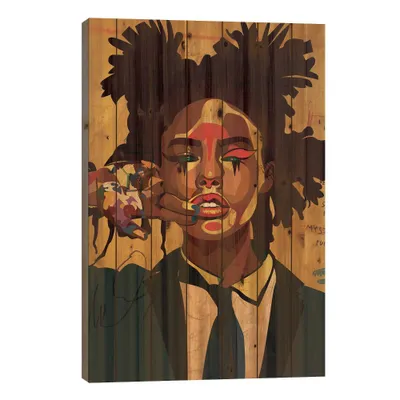 26 x 18 Painter Girl Wood Print by Dai Chris Art - iCanvas: Vertical Wall Sign Panel, Fashion Portrait for All Ages