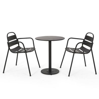 Terra Nova Outdoor 3pc Bistro Set: Matte Black, Curved Iron Frame, Round Table - Christopher Knight Home