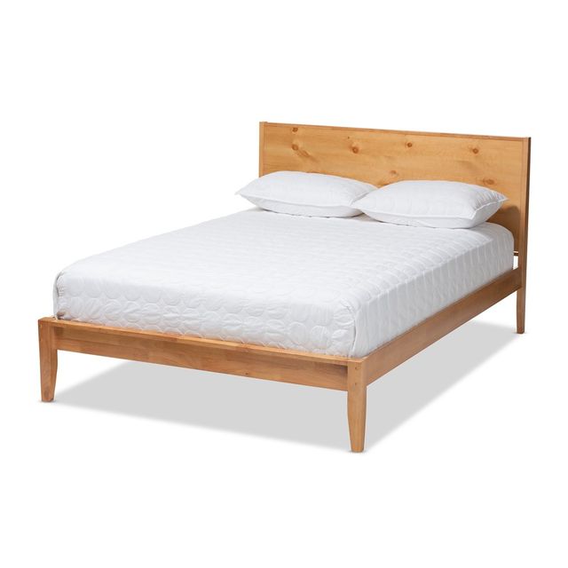 Marana Wood Platform Bed Brown - Baxton Studio: Solid Rubberwood, Natural Oak Finish