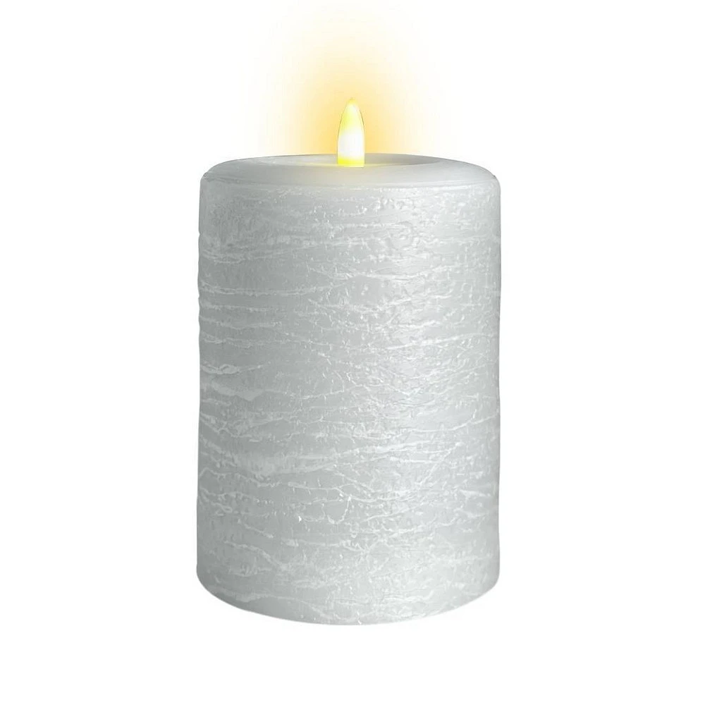 LumiPur 3.5x5 Signature Natural Glow Flameless Wax Pillar LED Candle Gray Fog