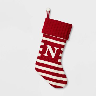 Knit Striped Monogram Christmas Stocking N - Wondershop