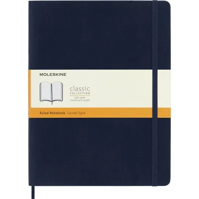 Moleskine XL Ruled Soft Notebook Sapphire Blue: Polyurethane Journal, Lined Paper, 7.5x9.75, 192 Pages, Sewn Binding