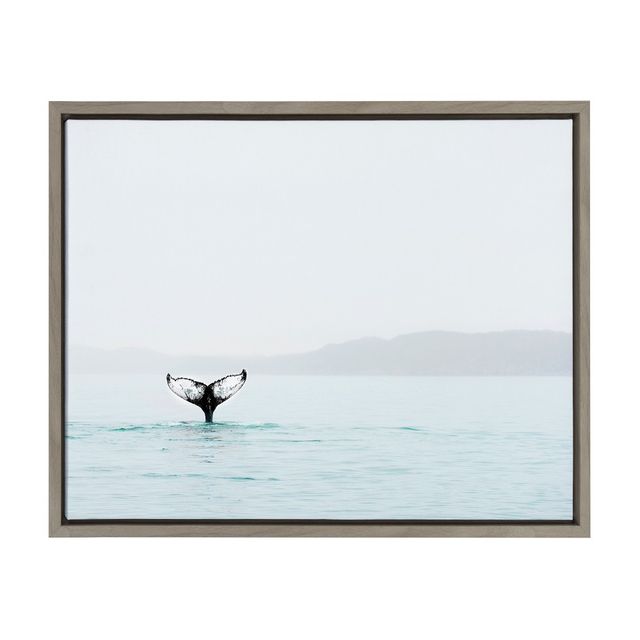 Sylvie Whale Tail In The Mist Framed Canvas by Amy Peterson Gray - Kate and Laurel: Oceanic Art Display