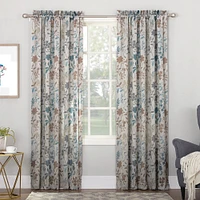 Sun Zero Room Darkening Helen Floral Print Rod Pocket Curtain Panel Stone