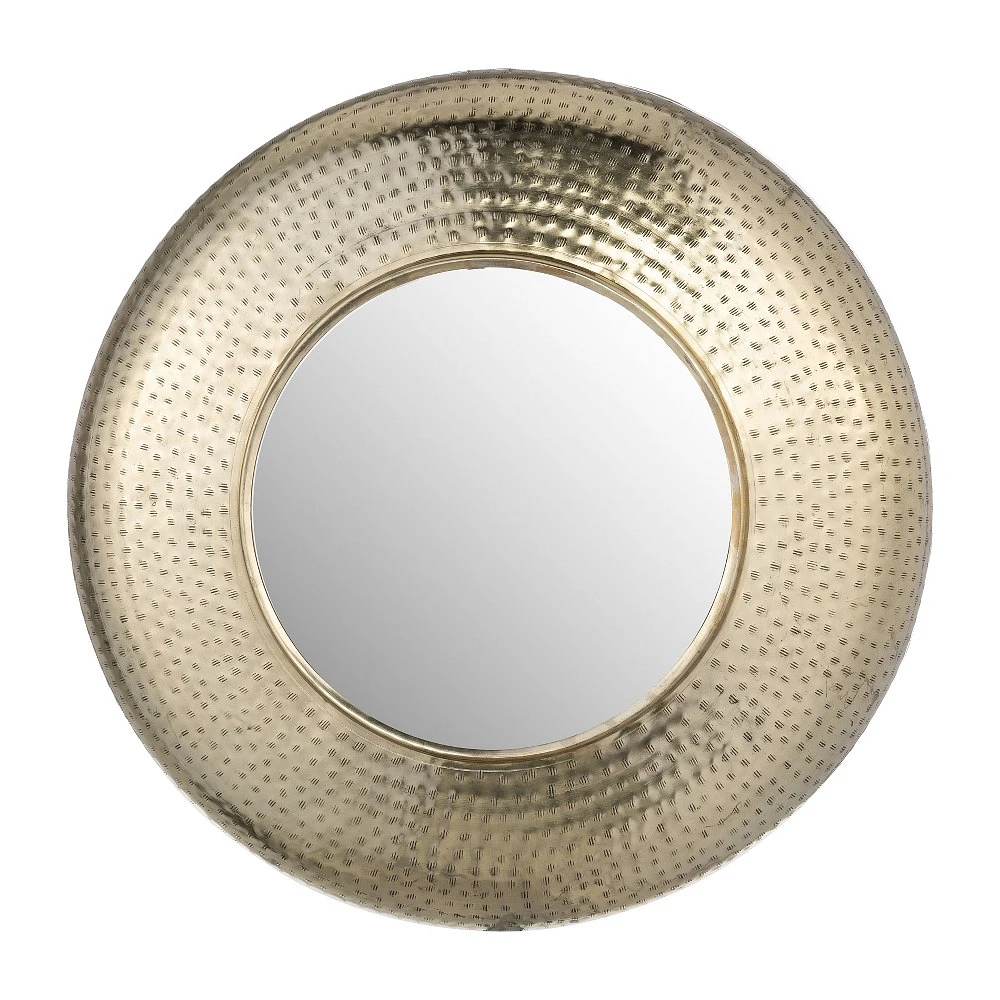 SAGEBROOK HOME 24 Metal Hammered Mirror Gold: Contemporary Round Wall Decor, Hand-Painted Iron Frame