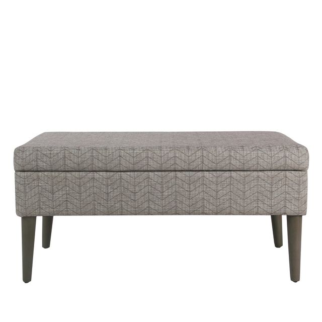 Mid Century Storage Bench Textured Gray - HomePop: Cushioned, Hinged Lid, Solid Wood Legs