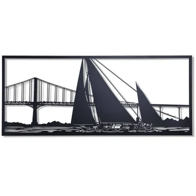 Shadows of Sailboat in San Francisco Bay Metal Wall Decor Black - StyleCraft: Golden Gate & Nautical Design