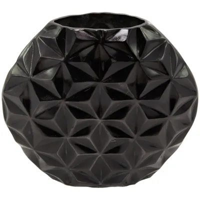 CosmoLiving by Cosmopolitan Aluminum Geometric Faceted Vase Black: Modern Oval Amphora, Tabletop Decor