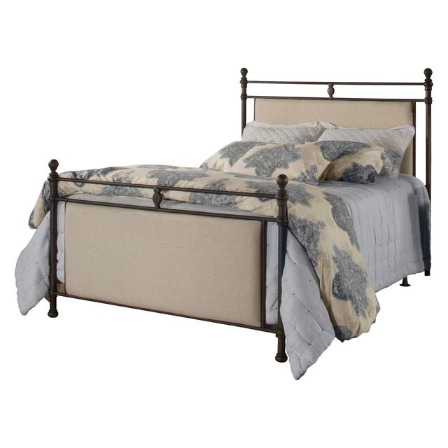 Ashley Metal and Upholstered Bed Set Linen Stone Fabric/Rustic Brown - Hillsdale Furniture