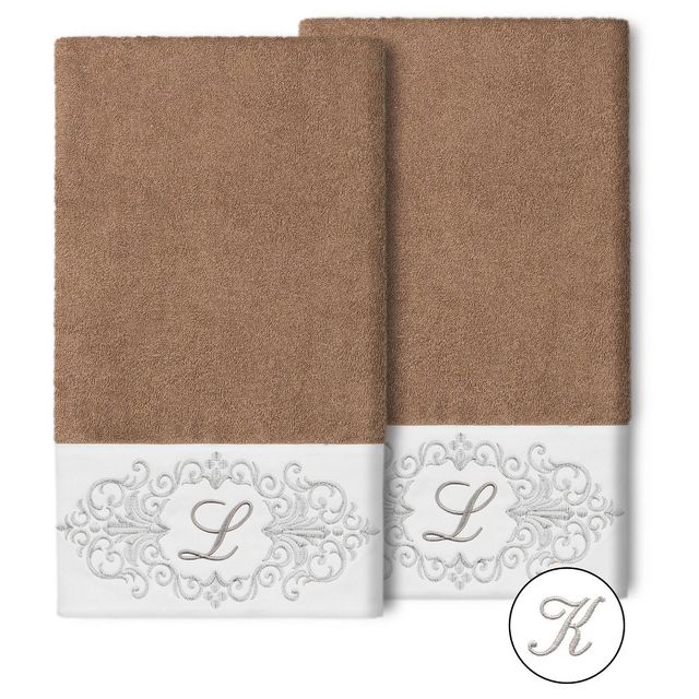 Set Of 2 Monogrammed Bath Towels Cream/k - Linum Home Textiles