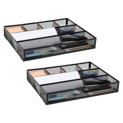 Mind Reader 2pc Mesh Deep Drawer Organizer Black: Metal Desk & Office Drawer Organization Set