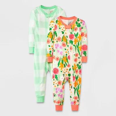 Baby Girls 2pk Easter Plaid & Floral Printed Union Suits