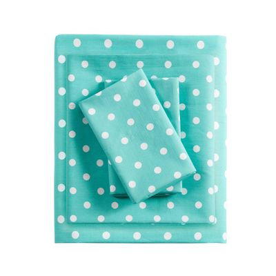 Queen Polka Dot Printed Cotton Sheet Set Seafoam