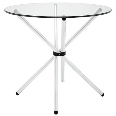 Baton Round Dining Table Clear - Modway: Tempered Glass, Chrome Plated Metal Base, Seats 4