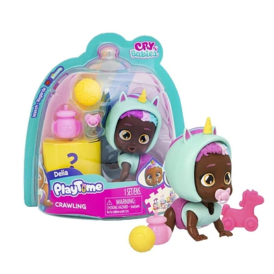 Cry Babies PlayTime Day Care Crawling Delia Figures - 5+ Surprises, Accessories, Great Gift for Kids Ages 4+