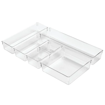 iDESIGN Plastic in Drawer Organizer Trays for Kitchen Utensils Set Silverware: Clear Utensil Storage, Hand Wash, 9.6 Height