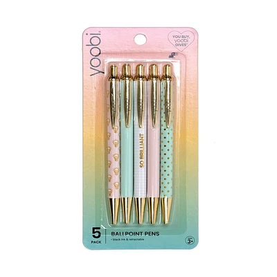 5pk Retractable Ballpoint Pens Set Black - Yoobi