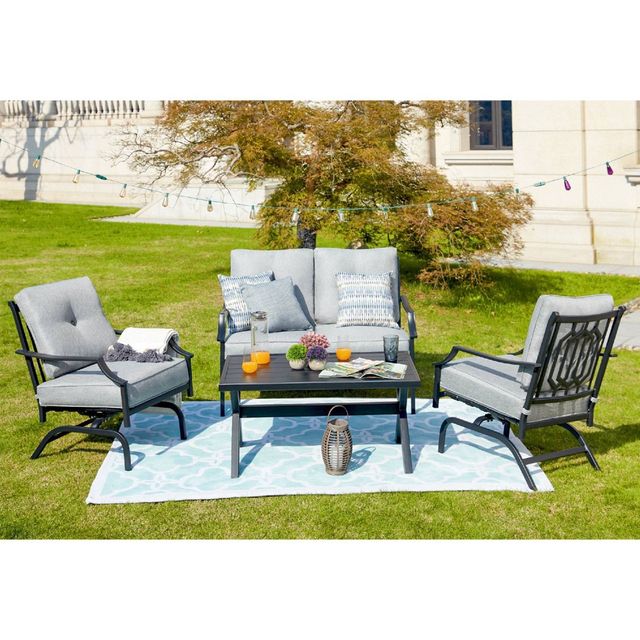 Patio Festival 4pc Steel Patio Conversation Set : Outdoor Seating with Coffee Table, All-Weather Cushions