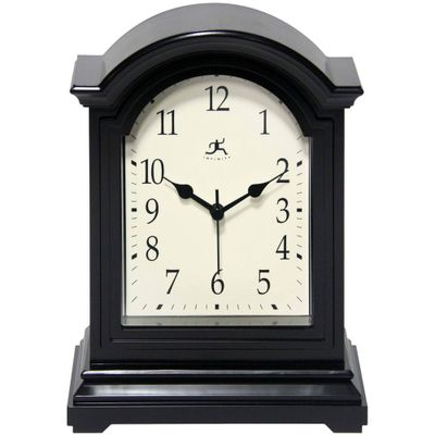 9 Antique Tabletop Clock Black - Infinity Instruments: Modern Analog Mantel Clock, Beige Face, Plastic Housing