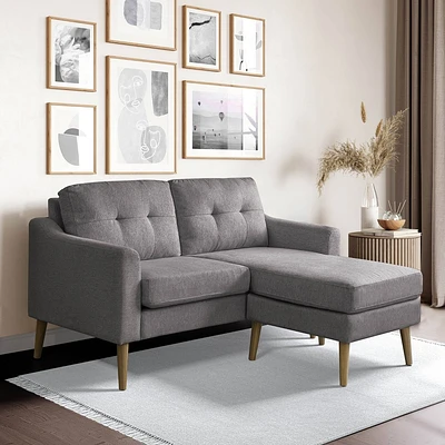 Serta Brighton Loveseat Ottoman Chaise Charcoal: Mid-Century Modern 2-Piece Sectional with Tufted Cushions