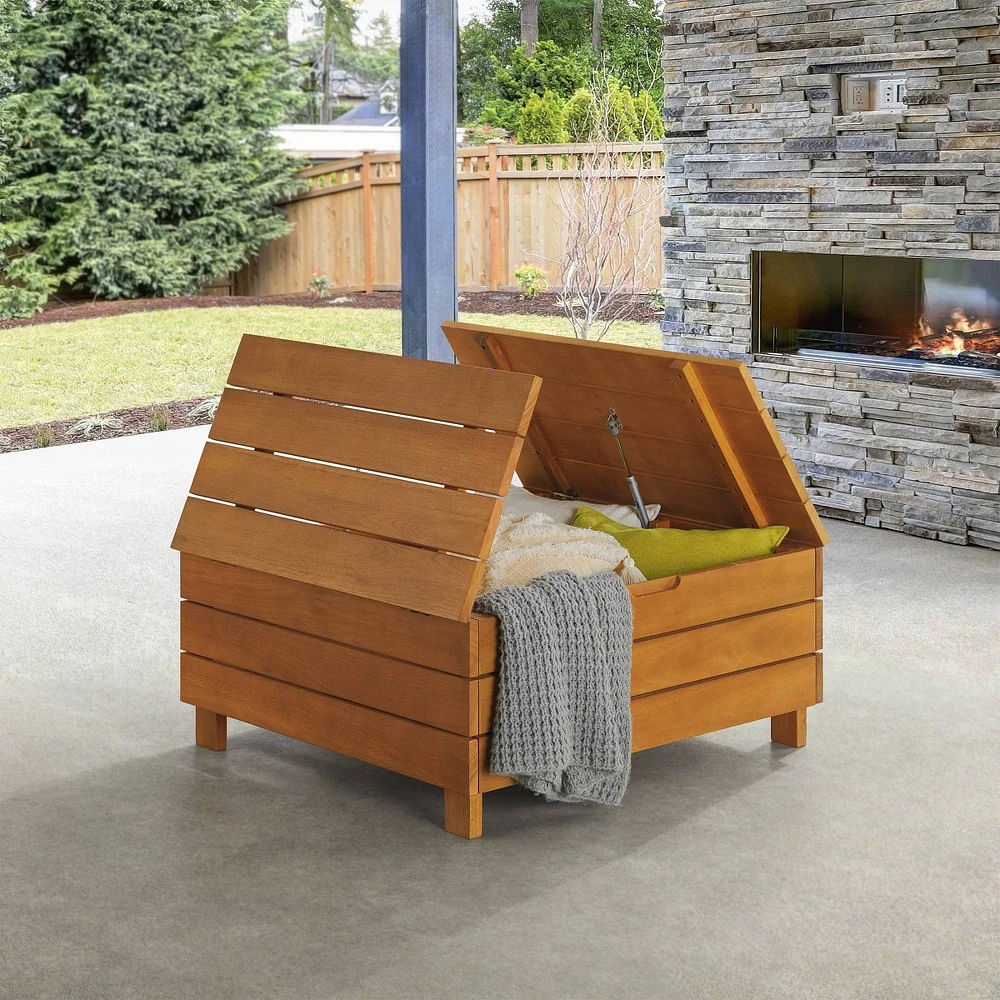 Alaterre Furniture Barton Eucalyptus Wood Outdoor Coffee Table with Storage Brown