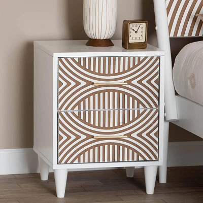 Baxton Studio Louetta Carved Contrasting Nightstand White/Natural Brown