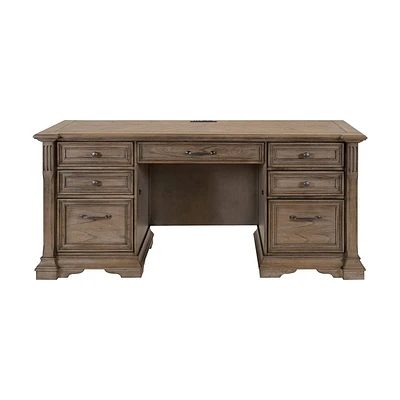 Bristol Traditional Wood Office Desk: Martin Furniture with Butterfly Veneer Tops & Architectural Elements