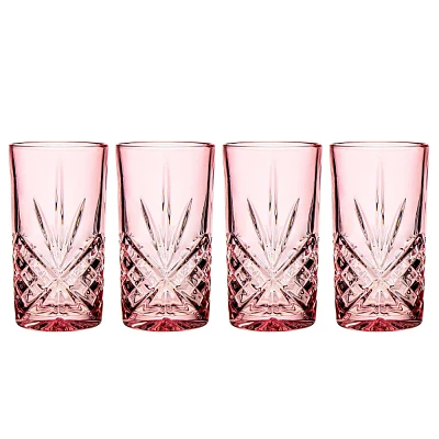 Godinger Silver Set of 4 Dublin Crystal High Ball Glasses Blush