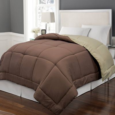 King Reversible Microfiber Down Alternative Comforter Brown/Khaki - Blue Ridge Home Fashions