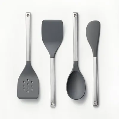 4pc Stainless Steel/Nylon Kitchen Utensil Set Stainless Steel - Figmint: Slotted Turner, Spoon, Dishwasher-Safe