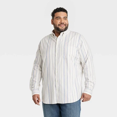 Men Big & Tall Oxford Striped Long Sleeve Button-Down Shirt -Goodfellow & Co Ivory XXLT