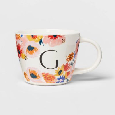 16oz Stoneware Monogram Floral Mug G - Opalhouse