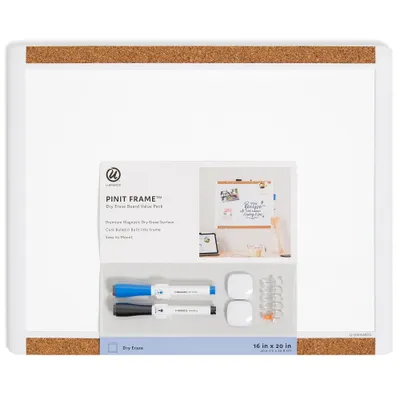 U Brands 16x20 Pin-it Frame Magnetic Dry Erase Board Value Pack: Wall Mount Whiteboard with Magnets & Marker