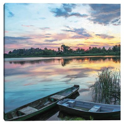 30 x 30 Lakeside Sunset by Studio Arts Unframed Wall Canvas - Masterpiece Art Gallery: Modern Nature Scene for Home Decor