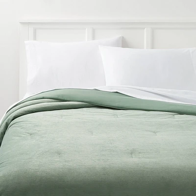 Full/Queen Corduroy Plush Comforter Sage Green - Room Essentials: Eco-Friendly, Teen Bedding, Machine Washable