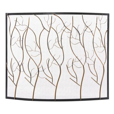 Eclectic Metal Fireplace Screen Brass - Olivia & May: Single Panel, Decorative, Heat Resistant