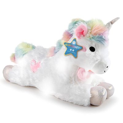 FAO Schwarz Glow Brights Toy Plush LED with Sound White Unicorn 15 Stuffed Animal