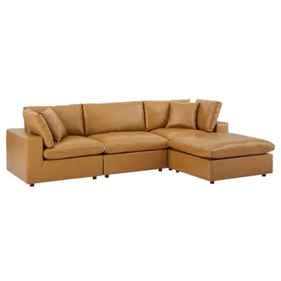 4pc Commix Down Filled Overstuffed Vegan Leather Sectional Sofa Set  - Modway: Modern L-Shaped Couch with Ottoman