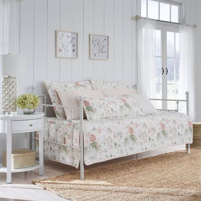 39 X 75 Breezy Floral Daybed Quilt & Sham Bonus Set Pink - Laura Ashley: Cotton Comforter with Decorative Pillow