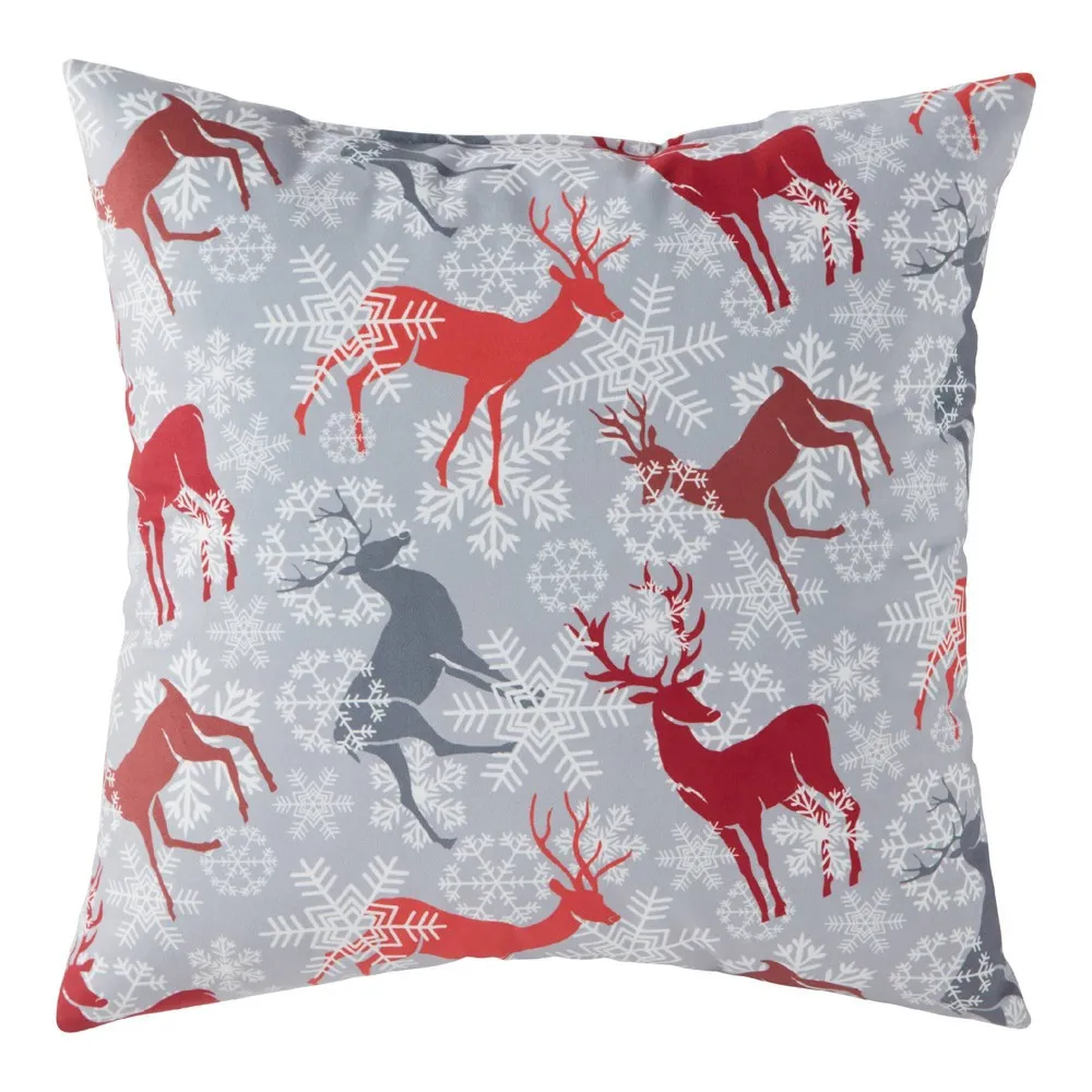 18x18 Reindeer Holiday Square Throw Pillow  Kensington Garden: Festive Cotton Decor, Polyester Fill