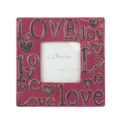 Stonebriar Collection 4x4 Worn Marsala Ceramic Love Frame : Modern Square Tabletop Display with Easel Stand