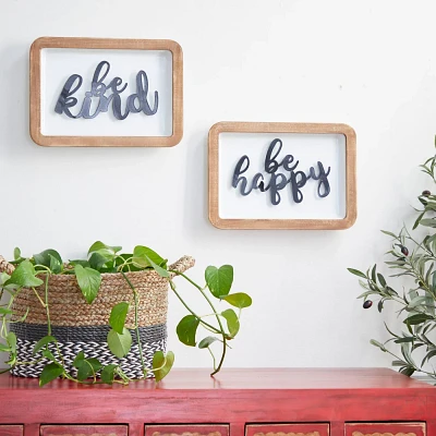 Farmhouse Iron Wall decor White Set of 2 - Olivia & May: Be Happy Be Kind Cut-Out Signs, Indoor Art