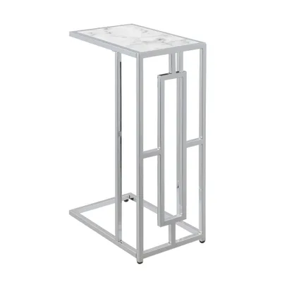 Town Square Chrome Faux Marble C End Table White Marble/Chrome - Breighton Home: Versatile Slide-Under Sofa Design, Geometric Frame