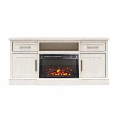 Room & Joy Hannepin TV Stand for TVs up to 65 with Electric Fireplace White Oak : Media Console, Laminate Surface