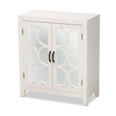 Garcelle Wood & Mirrored Glass 2 Door Sideboard White - Baxton Studio: Chic Credenza Buffet, 30x35 Cupboard