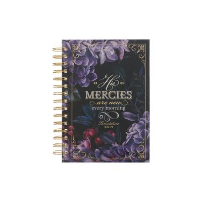 Christian Art Gifts Journal W/Scripture for Women His Mercies Are New Lamentations 3: 22-23 Bible Verse Purple Roses 192 Ruled Pages, Large Hardcover